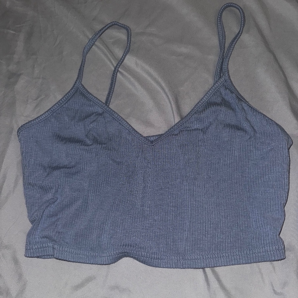 Light Blue V Neck Cropped Tank Top